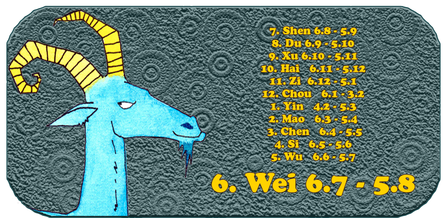 Chinese Zodiac | The Twelve Chinese Animals | Goat, January, Month 6 Wei